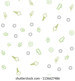 Light Green, Yellow vector seamless cover with cuisine gourmet. Decorative shining illustration with food on abstract template. Pattern for ad, booklets, leaflets of restaurants.