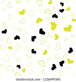 Light Green, Yellow vector seamless background with hearts. Blurred decorative design in doodle style with hearts. Template for Valentine's greeting postcards.