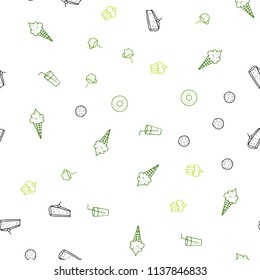 Light Green, Yellow vector seamless pattern with fresh ingredients. Beautiful colored illustration with food in doodle style. Pattern for menu of cafes, bars, restaurants.