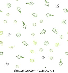 Light Green, Yellow vector seamless layout with restaurant food. Beautiful colored illustration with food in doodle style. Pattern for ad, booklets, leaflets of restaurants.