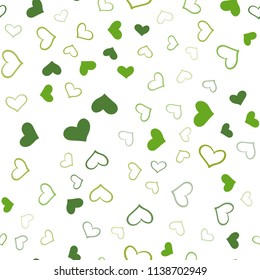 Light Green, Yellow vector seamless cover with Shining hearts. Blurred decorative design in doodle style with hearts. Template for Valentine's greeting postcards.