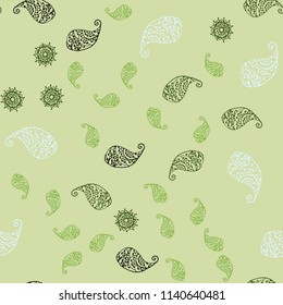 Light Green, Yellow vector seamless elegant wallpaper with leaves and flowers. Doodle illustration of leaves and flowers in Origami style. Hand painted design for web, leaflet, textile.