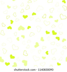 Light Green, Yellow vector seamless pattern with colorful hearts. Glitter abstract illustration with colorful hearts in romantic style. Design for ad, poster, banner of Valentine Day.