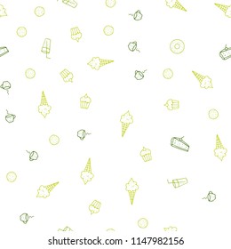 Light Green, Yellow vector seamless texture with delicious snacks. Glitter abstract sketch with gourmet food. Pattern for menu of cafes, bars, restaurants.