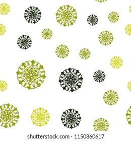 Light Green, Yellow vector seamless background with xmas snowflakes. Modern geometrical abstract illustration with crystals of ice. Template for business cards, websites.
