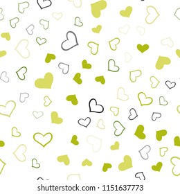 Light Green, Yellow vector seamless cover with Shining hearts. Blurred decorative design in doodle style with hearts. Pattern can be used for valentine's ad, booklets.