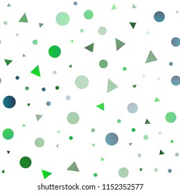 Light Green, Yellow vector seamless background with triangles, circles. Illustration with set of colorful circles, triangles. Pattern for design of fabric, wallpapers.