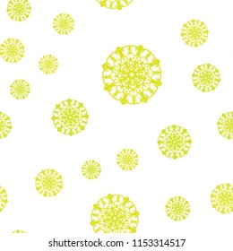 Light Green, Yellow vector seamless background with xmas snowflakes. Modern geometrical abstract illustration with crystals of ice. Pattern for design of fabric, wallpapers.