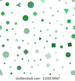 Light Green, Yellow vector seamless backdrop with lines, circles, rhombus. Illustration with set of colorful circles, triangles, squares. Pattern for design of window blinds, curtains.