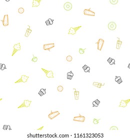 Light Green, Yellow vector seamless background with tasty food. Fast Food on blurred abstract background with colorful gradient. Design for ad, poster, banner of cafes or restaurants.