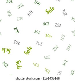 Light Green, Yellow vector seamless background with 30, 40, 50, 70 % signs of sales. Abstract illustration with colorful gradient symbols of sales. Pattern for ads, posters, banners of sales.