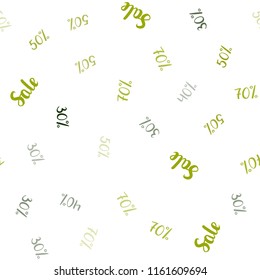 Light Green, Yellow vector seamless layout with discount of 30%, 40%, 50%, 70%. Shining colorful illustration with isolated selling prices. Pattern for ads, posters, banners of sales.