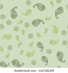 Light Green, Yellow vector seamless doodle background with leaves and flowers. Leaves and flowers with gradient on white background. Completely new template for your brand book.