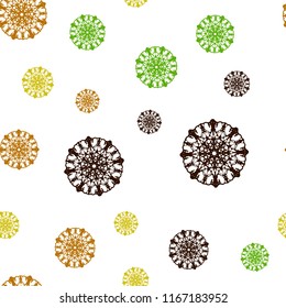 Light Green, Yellow vector seamless background with xmas snowflakes. Modern geometrical abstract illustration with crystals of ice. Template for business cards, websites.