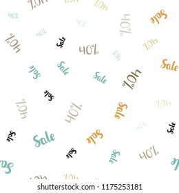 Light Green, Yellow vector seamless cover with symbols of 40 % sales. Illustration with signs of sales on abstract template. Pattern for ads, posters, banners of sales.