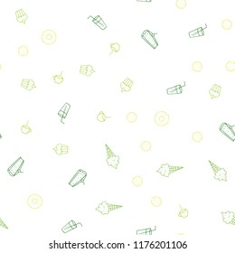 Light Green, Yellow vector seamless layout with restaurant food. Beautiful colored illustration with food in doodle style. Pattern for menu of cafes, bars, restaurants.