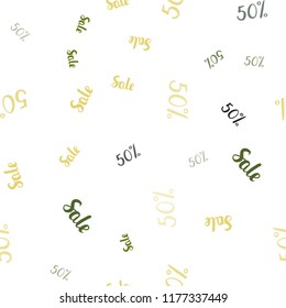 Light Green, Yellow vector seamless layout with discount of 50%. Illustration with signs of sales on abstract template. Template for season sales, shopping ads.