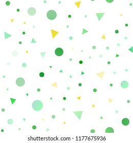 Light Green, Yellow vector seamless cover in polygonal style with circles. Illustration with set of colorful circles, triangles. Design for textile, fabric, wallpapers.