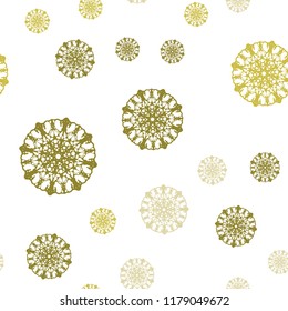 Light Green, Yellow vector seamless cover with beautiful snowflakes. Glitter abstract illustration with crystals of ice. Pattern for trendy fabric, wallpapers.