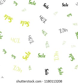 Light Green, Yellow vector seamless layout with discount of 40%. Gradient illustration with discount signs on white backdrop. Pattern for ads, posters, banners of sales.