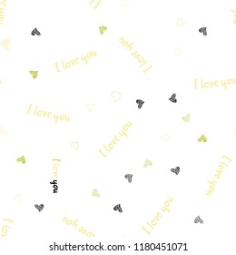 Light Green, Yellow vector seamless texture with lovely hearts. Beautiful colored illustration with hearts in celebration style. Pattern for marriage gifts, congratulations.