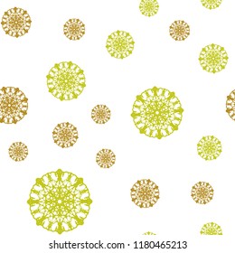 Light Green, Yellow vector seamless background with xmas snowflakes. Snow on blurred abstract background with gradient. Template for business cards, websites.