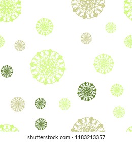 Light Green, Yellow vector seamless layout with bright snowflakes. Decorative shining illustration with snow on abstract template. Trendy design for wallpaper, fabric makers.