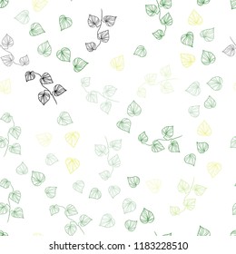 Light Green, Yellow vector seamless doodle pattern with leaves. Shining colored illustration with leaves in doodle style. Pattern for design of fabric, wallpapers.