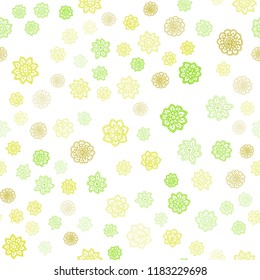 Light Green, Yellow vector seamless texture with colored snowflakes. Snow on blurred abstract background with gradient. Pattern for design of window blinds, curtains.