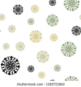 Light Green, Yellow vector seamless texture with colored snowflakes. Glitter abstract illustration with crystals of ice. Pattern for design of window blinds, curtains.