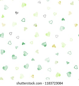 Light Green, Yellow vector seamless template with doodle hearts. Decorative shining illustration with hearts on abstract template. Pattern for marriage gifts, congratulations.