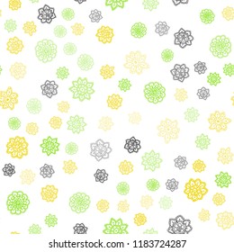 Light Green, Yellow vector seamless texture with colored snowflakes. Modern geometrical abstract illustration with crystals of ice. Pattern for design of fabric, wallpapers.