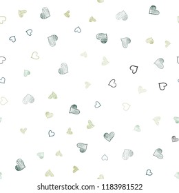 Light Green, Yellow vector seamless background with hearts. Decorative shining illustration with hearts on abstract template. Pattern can be used for valentine's ad, booklets.