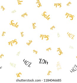 Light Green, Yellow vector seamless layout with discount of 40%. Gradient illustration with discount signs on white backdrop. Backdrop for super sales on Black Friday.