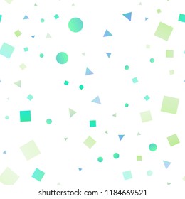 Light Green, Yellow vector seamless background with triangles, circles, cubes. Circles, lines, rhombus with colorful gradient. Pattern for trendy fabric, wallpapers.