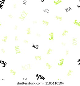 Light Green, Yellow vector seamless background with 30 % signs of sales. Illustration with signs of sales on abstract template. Template for season sales, shopping ads.