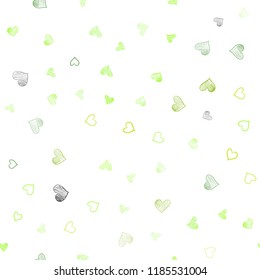 Light Green, Yellow vector seamless texture with lovely hearts. Beautiful colored illustration with hearts in celebration style. Pattern for carnival, festival romantic leaflets.