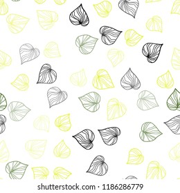 Light Green, Yellow vector seamless doodle pattern with leaves. Sketchy doodles with leaves on blurred background. Trendy design for wallpaper, fabric makers.