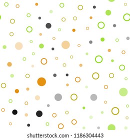 Light Green, Yellow vector seamless backdrop with dots. Beautiful colored illustration with blurred circles in nature style. Design for textile, fabric, wallpapers.
