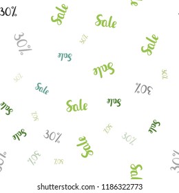Light Green, Yellow vector seamless layout with discount 30%. Gradient illustration with discount signs on white backdrop. Pattern for ads, posters, banners of sales.