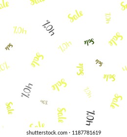 Light Green, Yellow vector seamless cover with symbols of 40 % sales. Shining colorful illustration with isolated selling prices. Template for season sales, shopping ads.