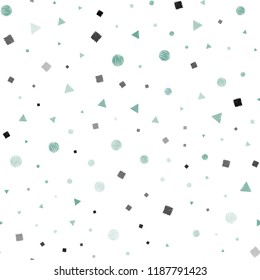 Light Green, Yellow vector seamless pattern with polygonal style with circles. Abstract illustration with colorful dots, lines, cubes. Pattern for design of window blinds, curtains.