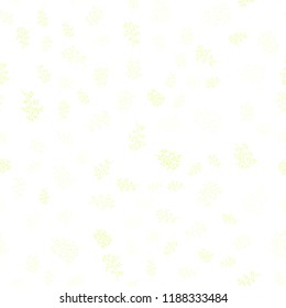 Light Green, Yellow vector seamless abstract pattern with leaves, branches. Sketchy doodles on white background. Template for business cards, websites.