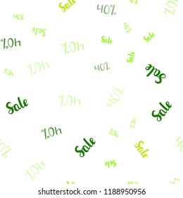 Light Green, Yellow vector seamless background with 40 % signs of sales. Shining colorful illustration with isolated selling prices. Pattern for ads, posters, banners of sales.