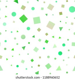Light Green, Yellow vector seamless cover in polygonal style with circles. Glitter abstract illustration with spheres, squares, lines. Trendy design for wallpaper, fabric makers.