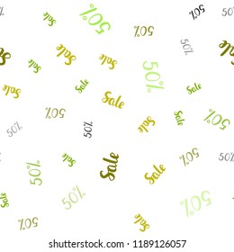 Light Green, Yellow vector seamless template with 50% selling. Shining colorful illustration with isolated selling prices. Pattern for ads, posters, banners of sales.
