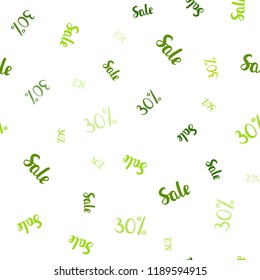 Light Green, Yellow vector seamless template with 30% selling. Gradient illustration with discount signs on white backdrop. Backdrop for super sales on Black Friday.