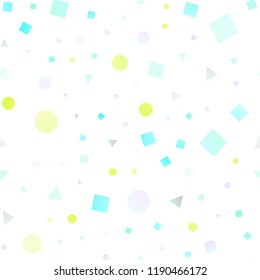 Light Green, Yellow vector seamless cover in polygonal style with circles. Illustration with set of colorful circles, triangles, squares. Template for business cards, websites.