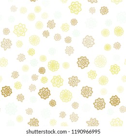 Light Green, Yellow vector seamless template with ice snowflakes. Blurred decorative design in xmas style with snow. Design for textile, fabric, wallpapers.