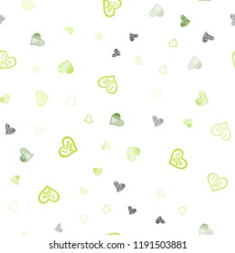 Light Green, Yellow vector seamless template with doodle hearts. Hearts on blurred abstract background with colorful gradient. Pattern for carnival, festival romantic leaflets.